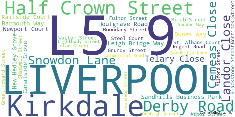 A word cloud for the L5 9 postcode